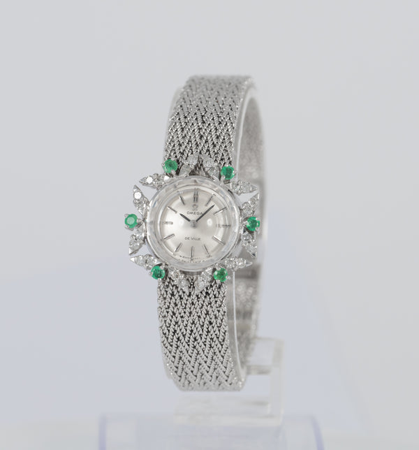 Omega De Ville White Gold 18k Diamonds and Emeralds Ref: 511227