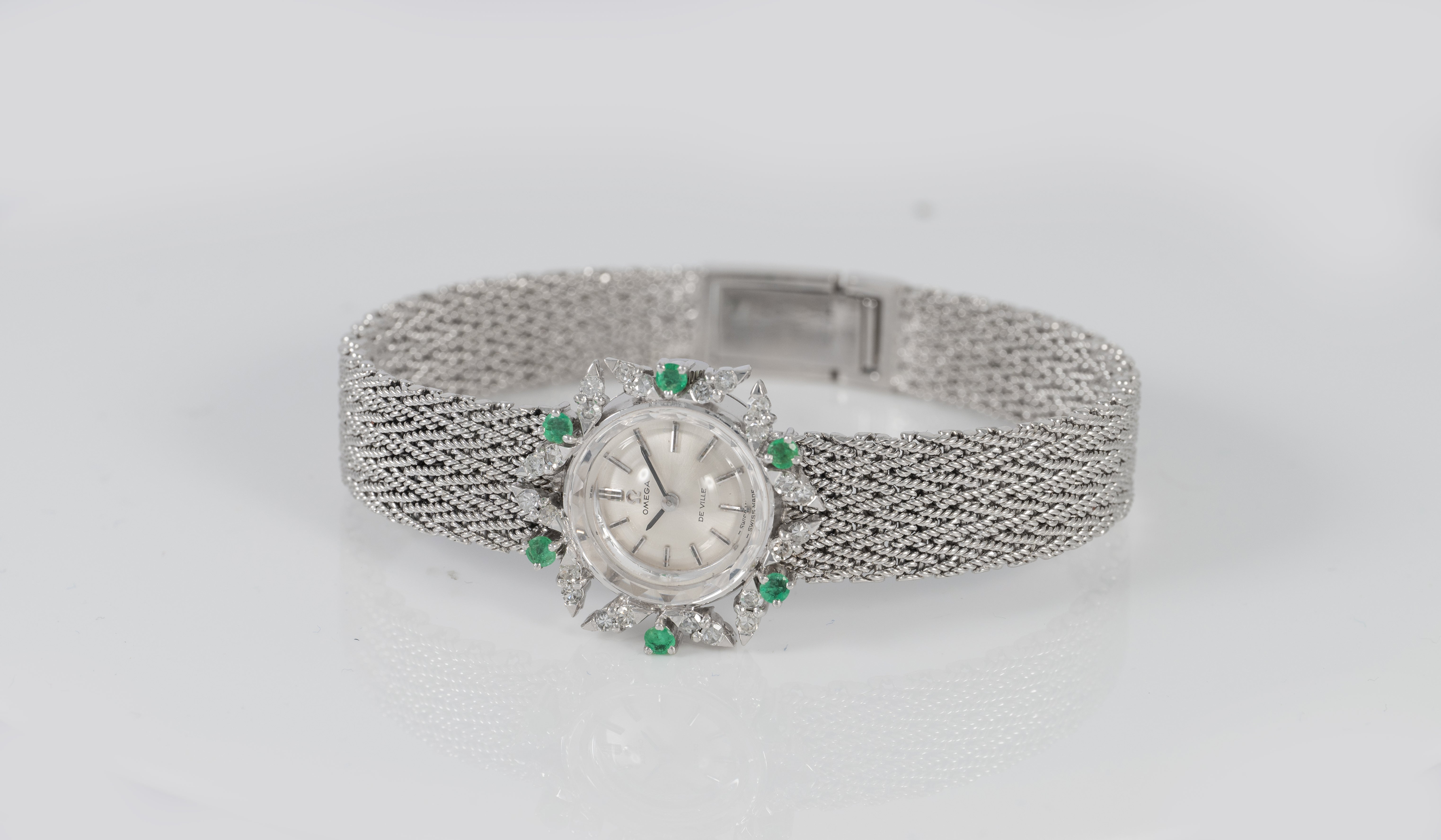 Omega De Ville White Gold 18k Diamonds and Emeralds Ref: 511227