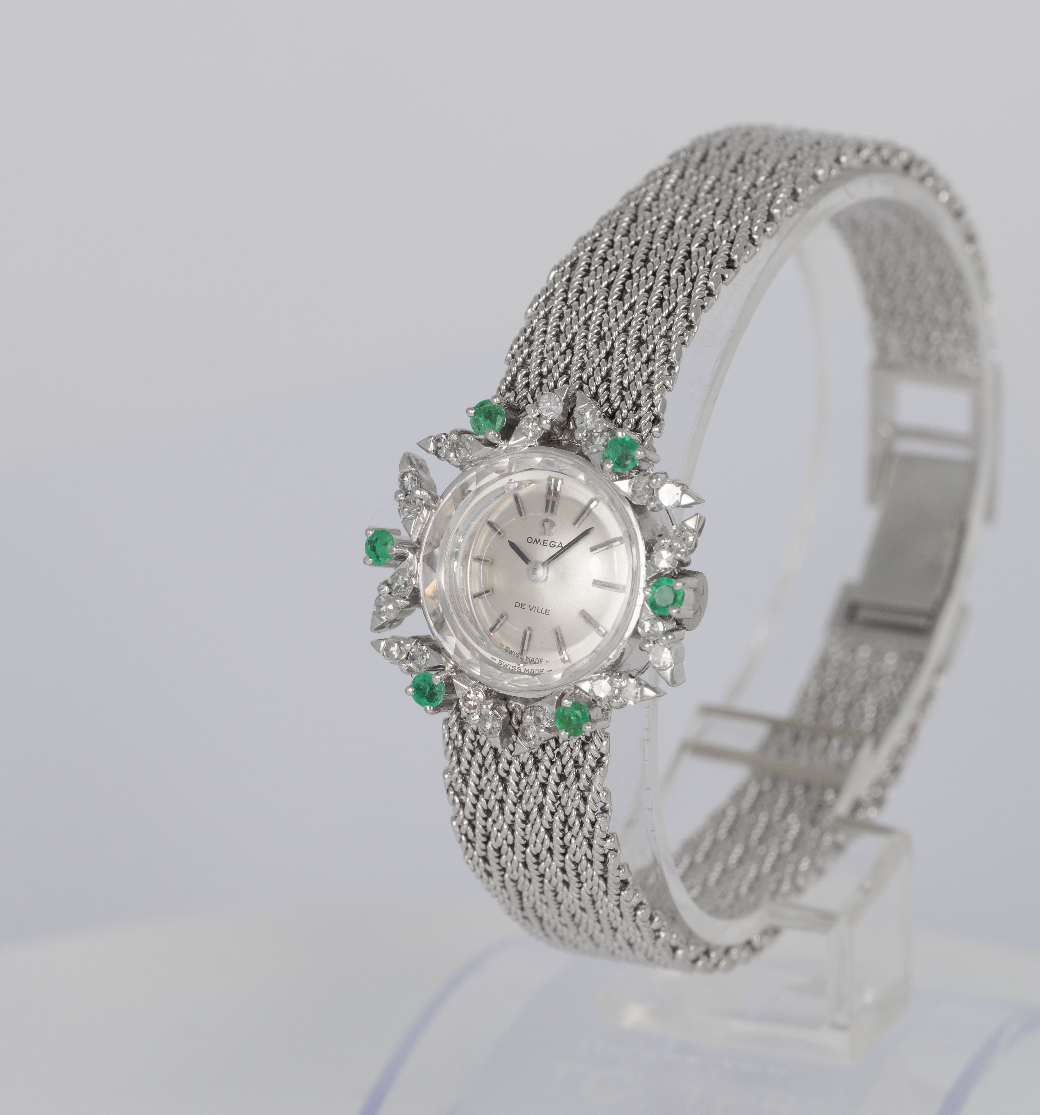 Omega De Ville White Gold 18k Diamonds and Emeralds Ref: 511227