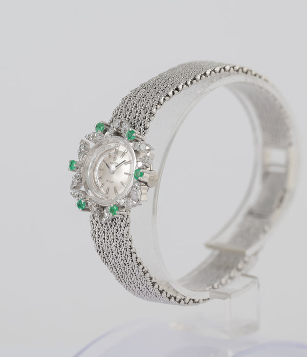 Omega De Ville White Gold 18k Diamonds and Emeralds Ref: 511227