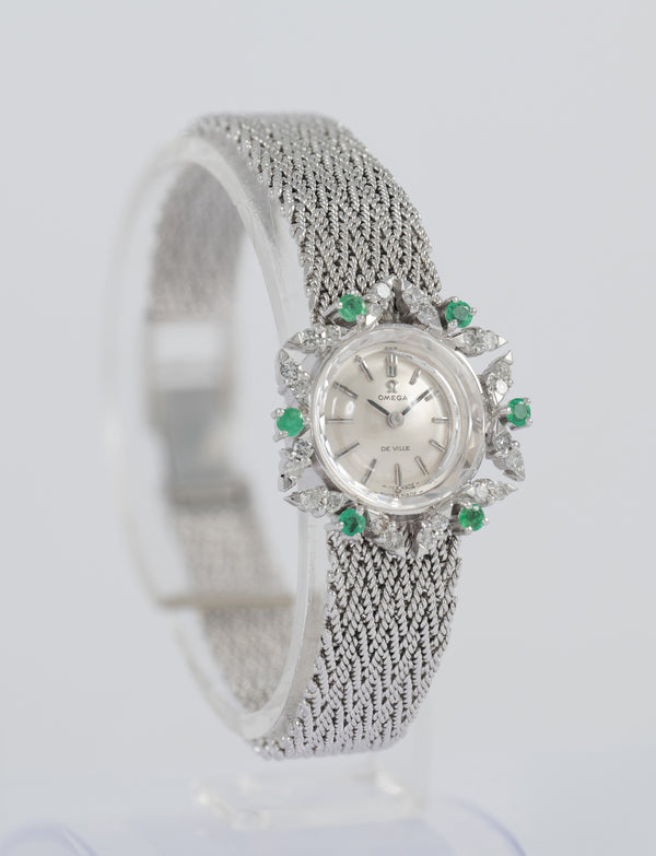 Omega De Ville White Gold 18k Diamonds and Emeralds Ref: 511227