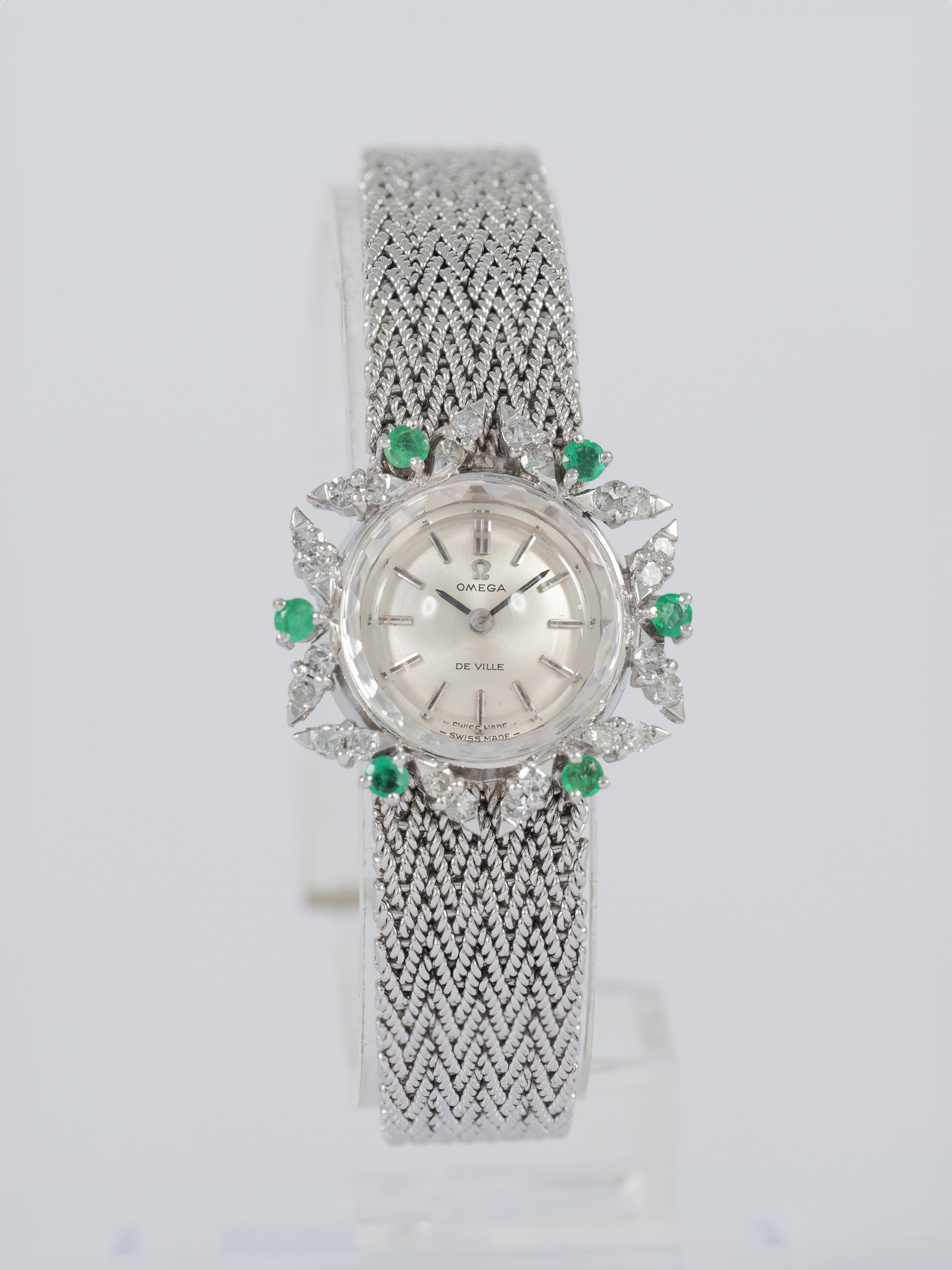 Omega De Ville White Gold 18k Diamonds and Emeralds Ref: 511227