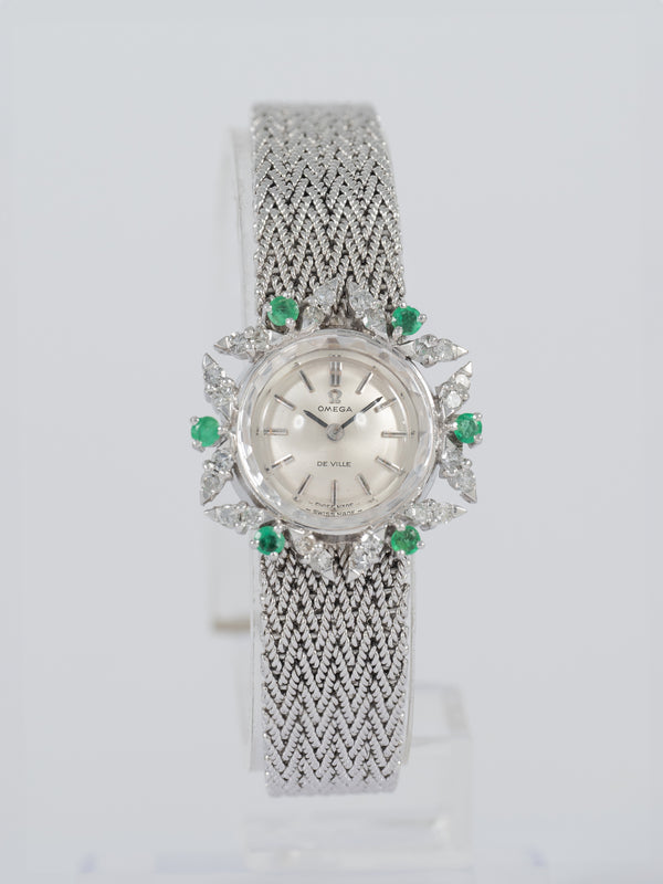 Omega De Ville White Gold 18k Diamonds and Emeralds Ref: 511227