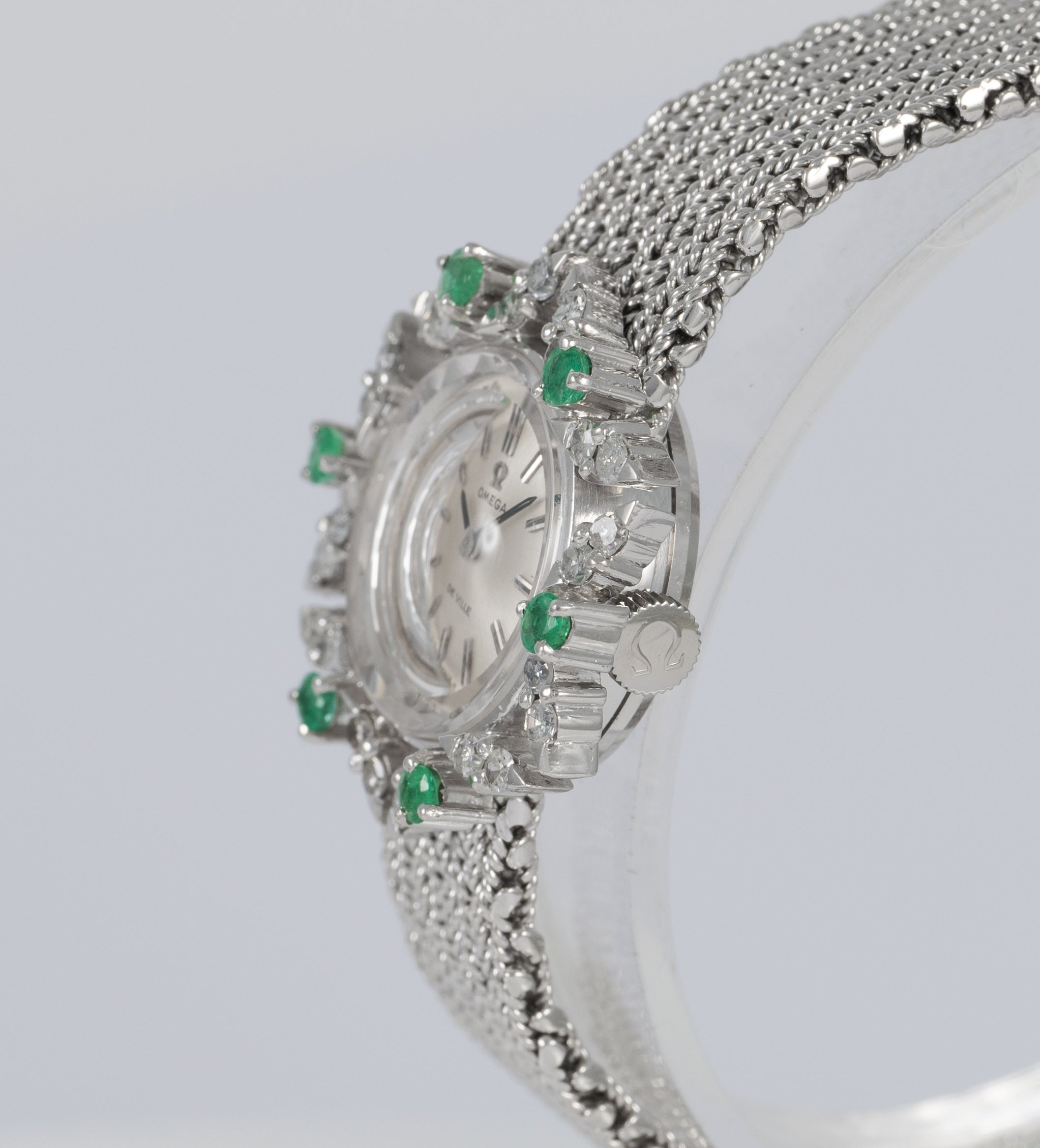 Omega De Ville White Gold 18k Diamonds and Emeralds Ref: 511227