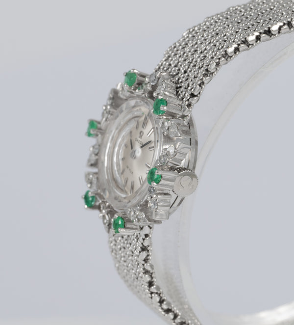 Omega De Ville White Gold 18k Diamonds and Emeralds Ref: 511227