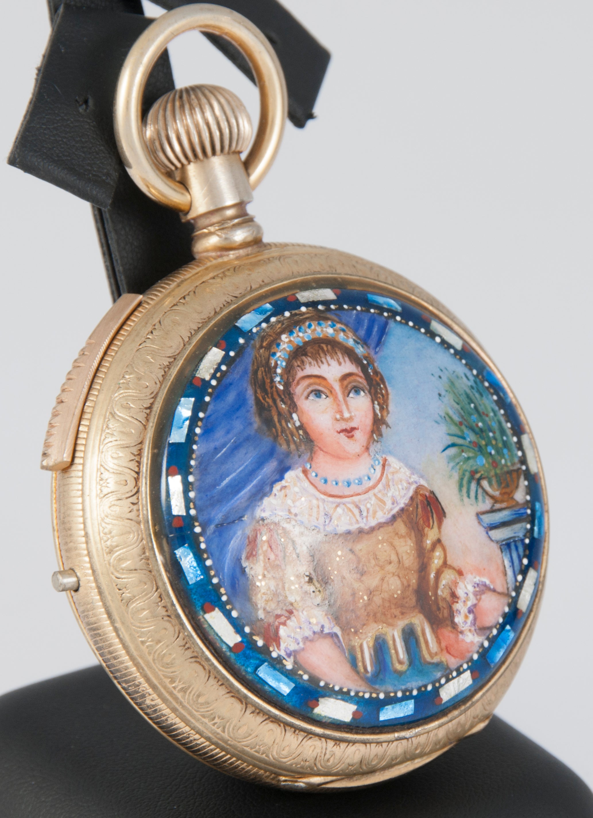 Unknown Pocket Watch Chimes Hour Quarter Minute Golden Metal and Enamel