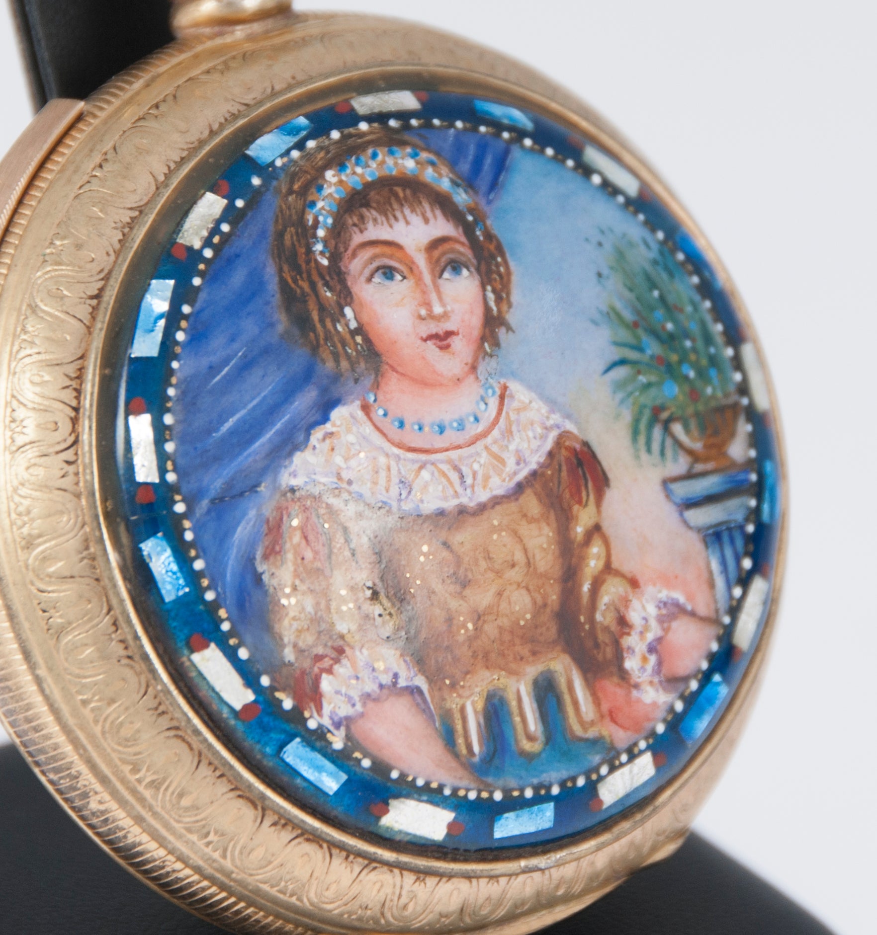 Unknown Pocket Watch Chimes Hour Quarter Minute Golden Metal and Enamel