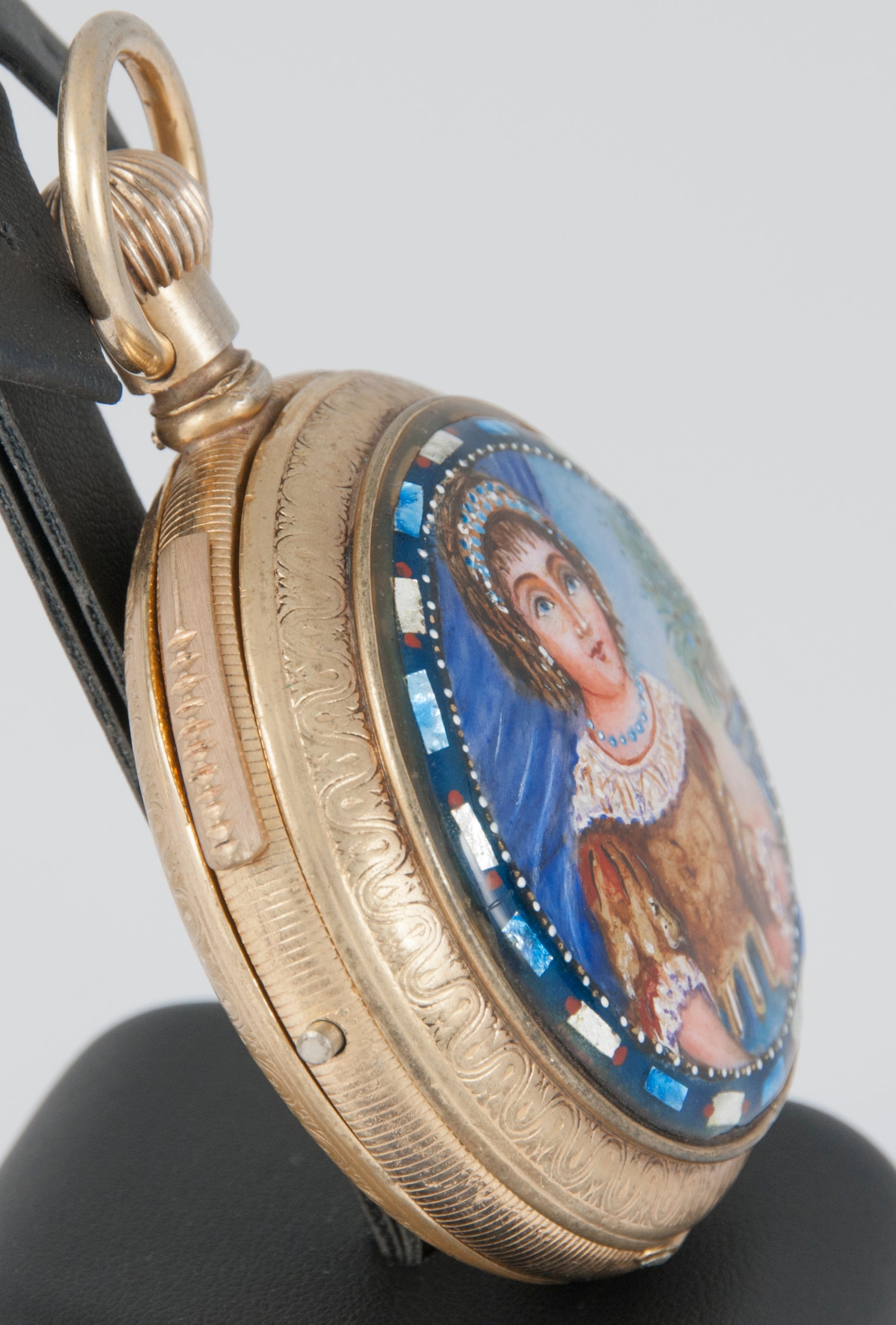 Unknown Pocket Watch Chimes Hour Quarter Minute Golden Metal and Enamel