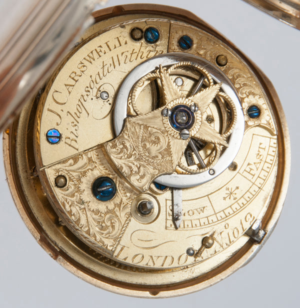 J. Carswell Pocket Watch Silver Case Enamel Year 1871