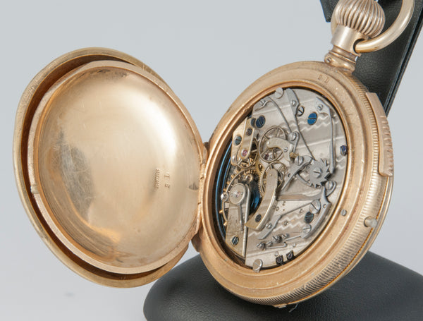 Unknown Pocket Watch Chimes Hour Quarter Minute Golden Metal and Enamel