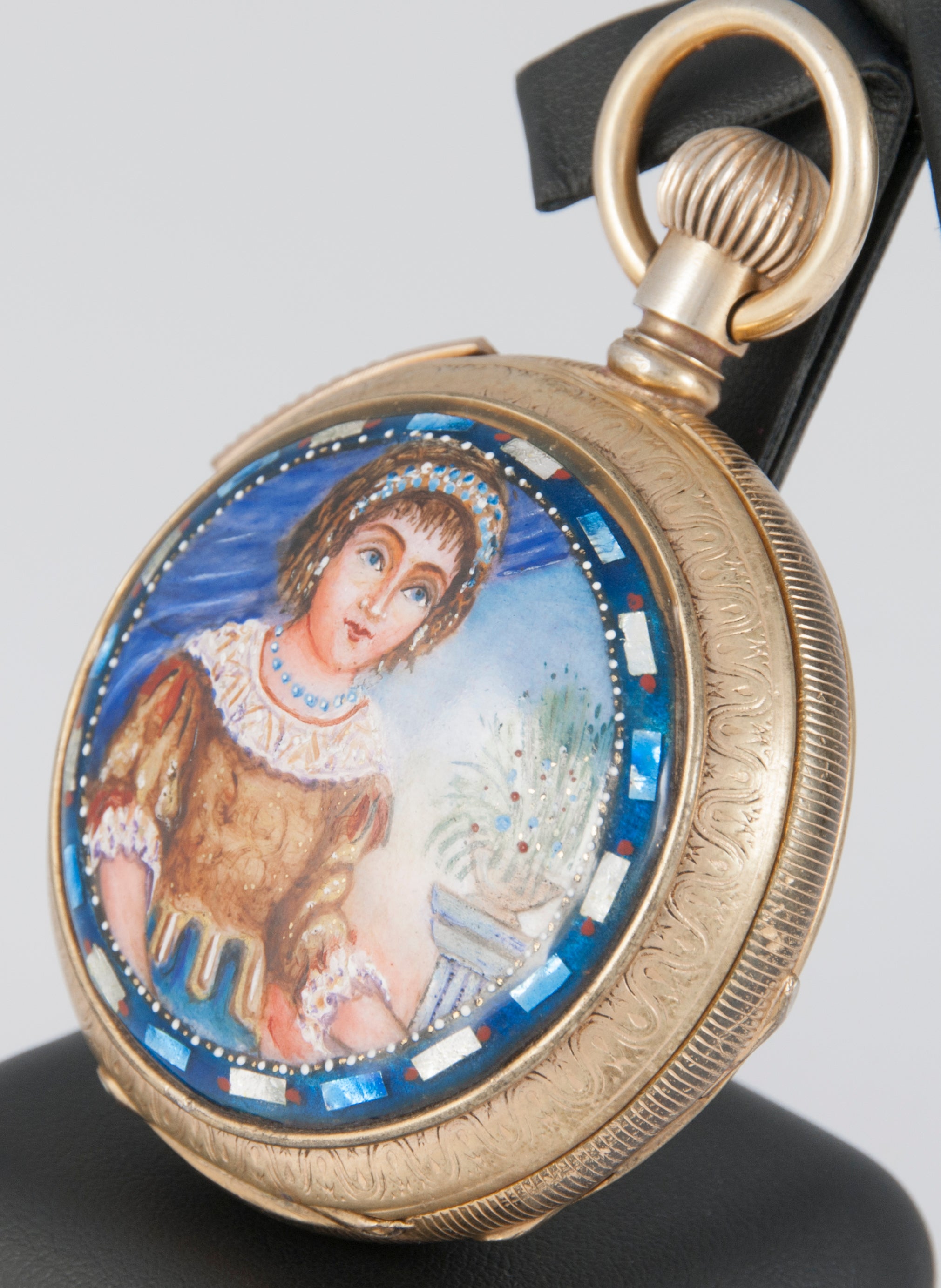 Unknown Pocket Watch Chimes Hour Quarter Minute Golden Metal and Enamel