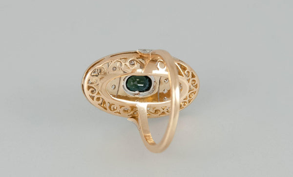 Anillo antiguo en oro 18k con zafiro y diamantes - Mayka Jewels