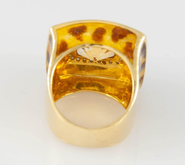 Anillo en oro 18k con citrino y brillantes esmaltado a mano - Mayka Jewels