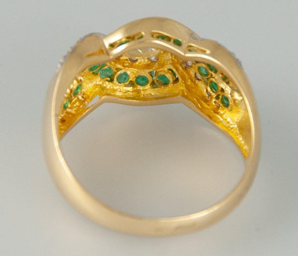 Anillo en oro 18k con esmeraldas y brillantes - Mayka Jewels