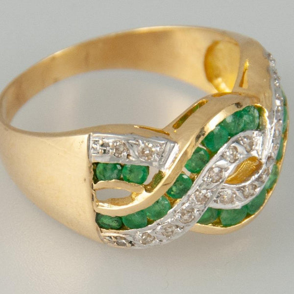 Anillo en oro 18k con esmeraldas y brillantes - Mayka Jewels
