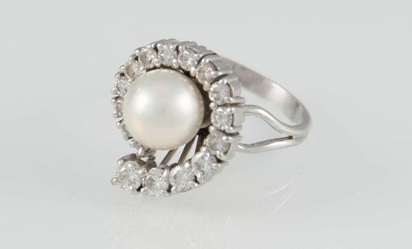 Anillo en oro 18k con perla australiana y brillantes - Mayka Jewels