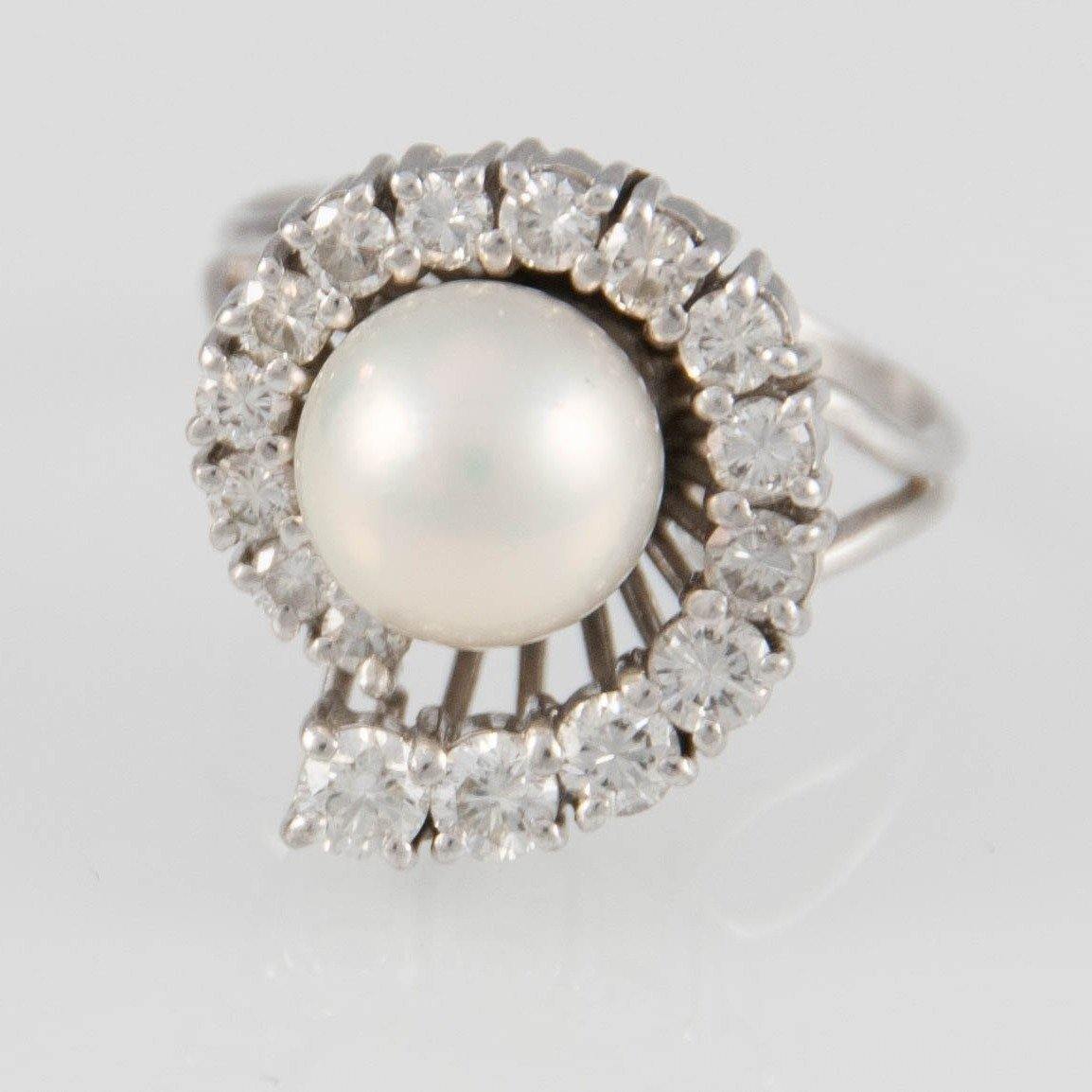 Anillo en oro 18k con perla australiana y brillantes - Mayka Jewels