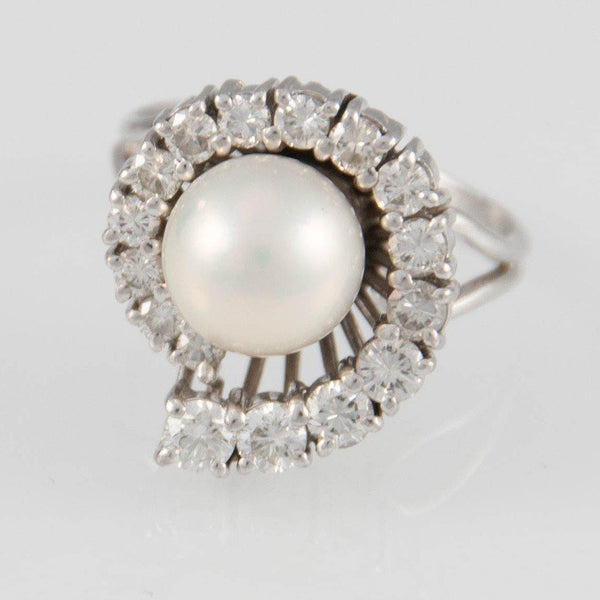 Anillo en oro 18k con perla australiana y brillantes - Mayka Jewels