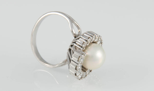 Anillo en oro 18k con perla australiana y brillantes - Mayka Jewels