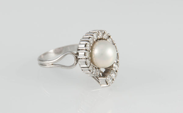 Anillo en oro 18k con perla australiana y brillantes - Mayka Jewels
