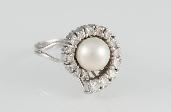 Anillo en oro 18k con perla australiana y brillantes - Mayka Jewels