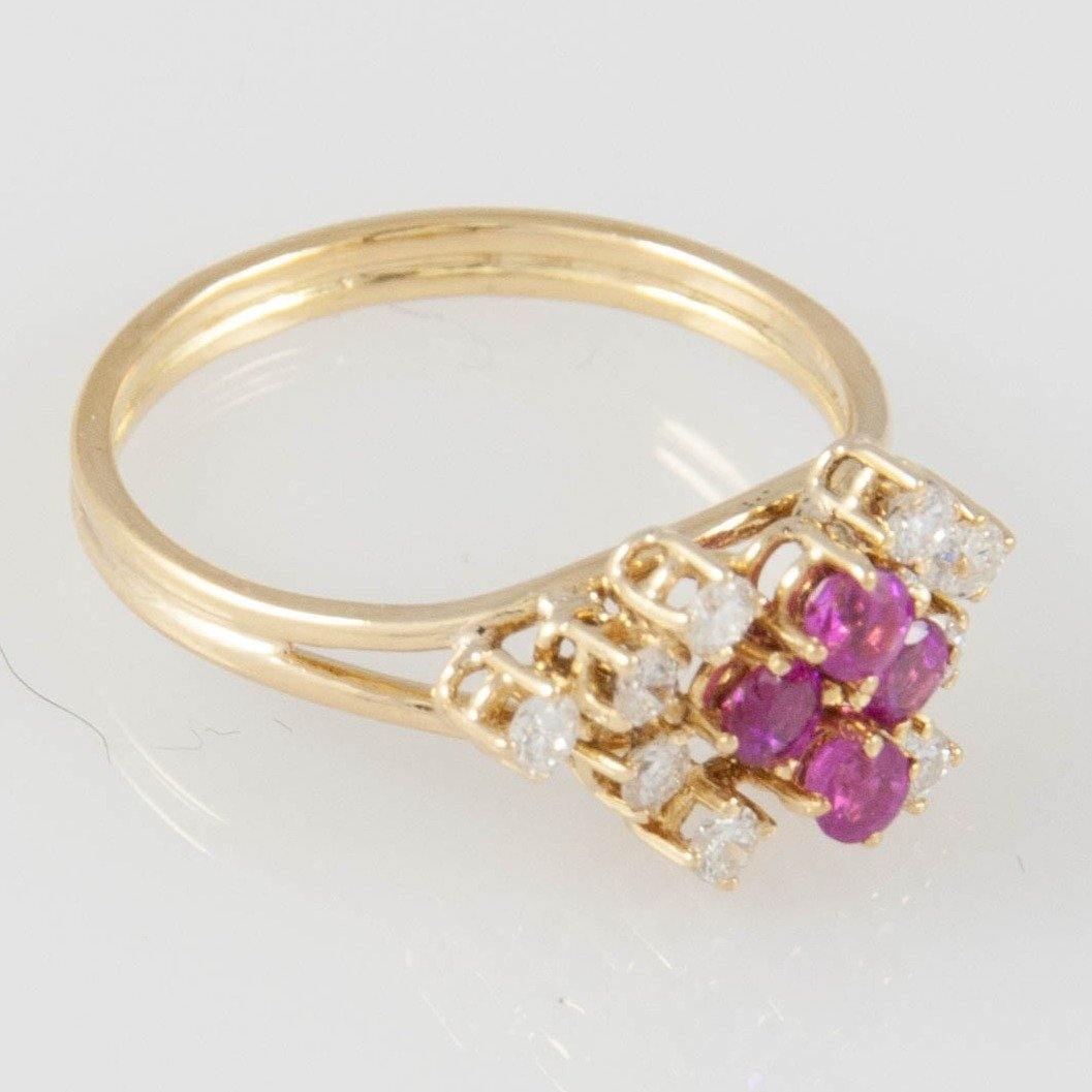 Anillo en oro 18k con rubíes y brillantes - Mayka Jewels