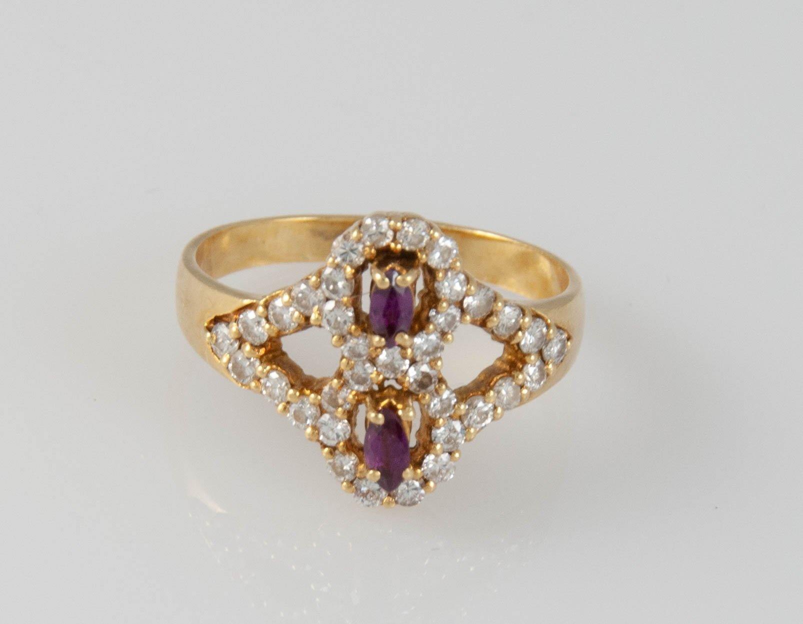 Anillo en oro 18k con rubíes y brillantes - Mayka Jewels