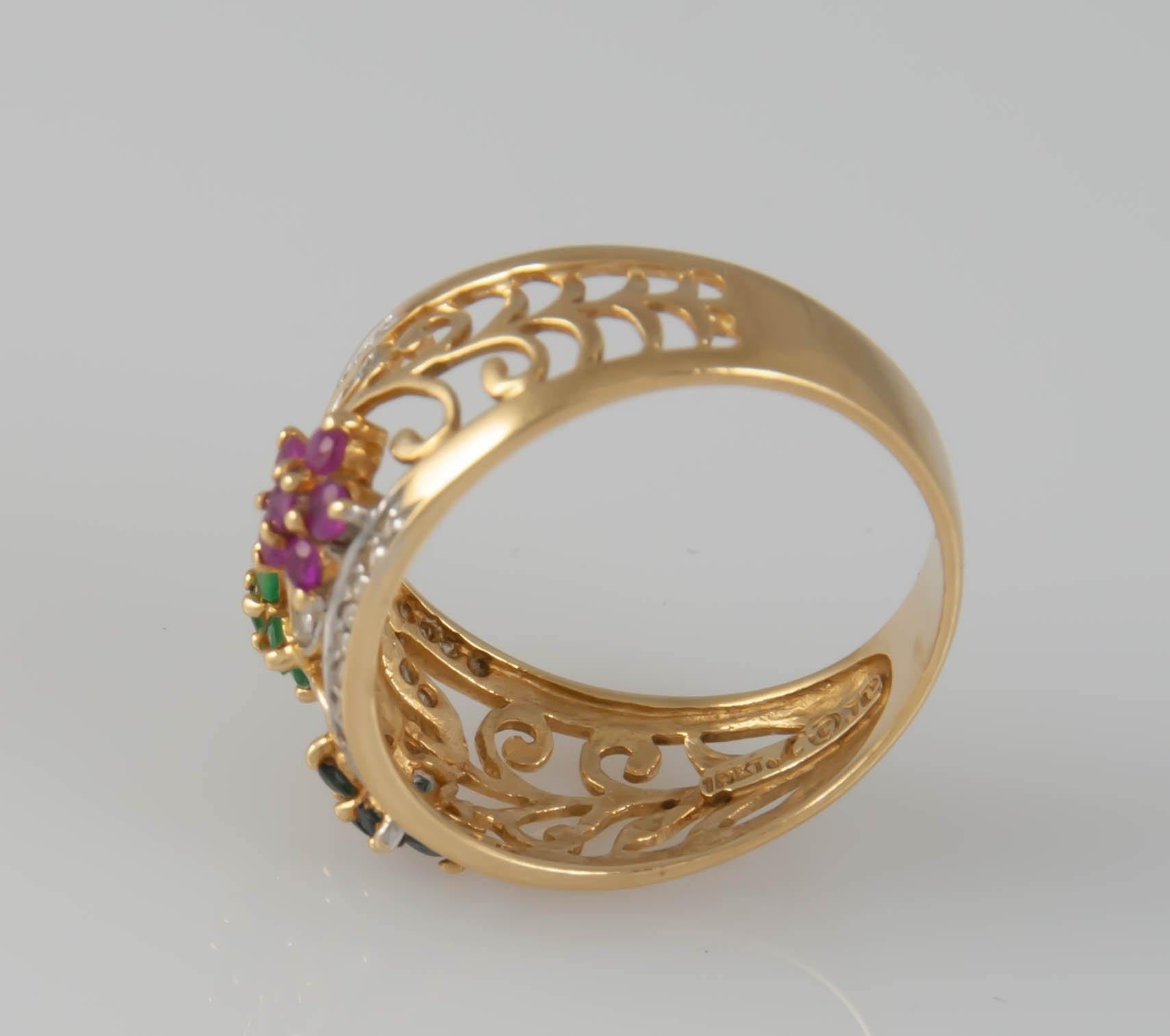 Anillo en oro 18k con zafiros rubíes y esmeraldas - Mayka Jewels