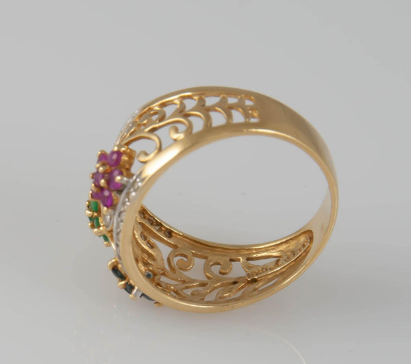 Anillo en oro 18k con zafiros rubíes y esmeraldas - Mayka Jewels