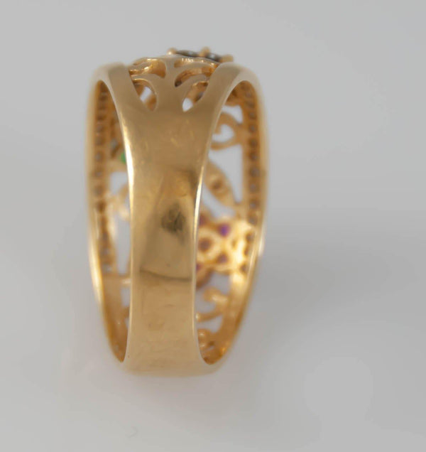 Anillo en oro 18k con zafiros rubíes y esmeraldas - Mayka Jewels