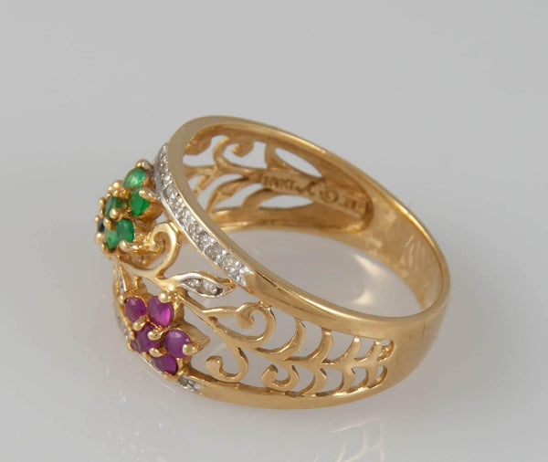 Anillo en oro 18k con zafiros rubíes y esmeraldas - Mayka Jewels
