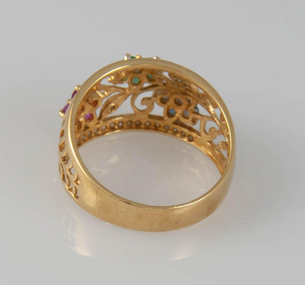 Anillo en oro 18k con zafiros rubíes y esmeraldas - Mayka Jewels