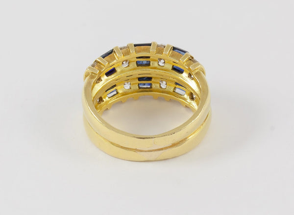 Anillo en oro amarillo 18k con brillantes y zafiros - Mayka Jewels