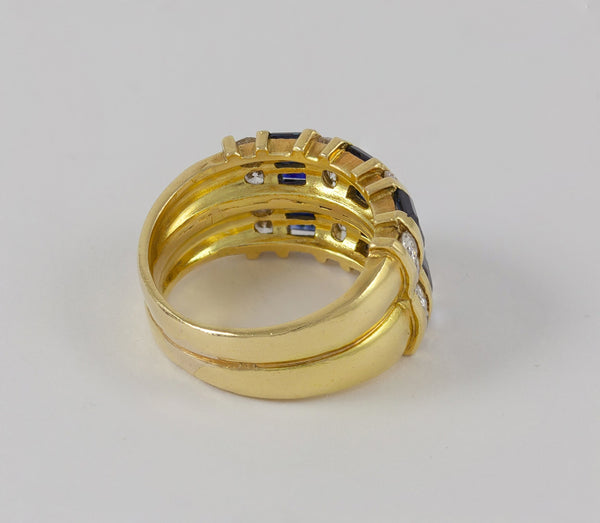 Anillo en oro amarillo 18k con brillantes y zafiros - Mayka Jewels