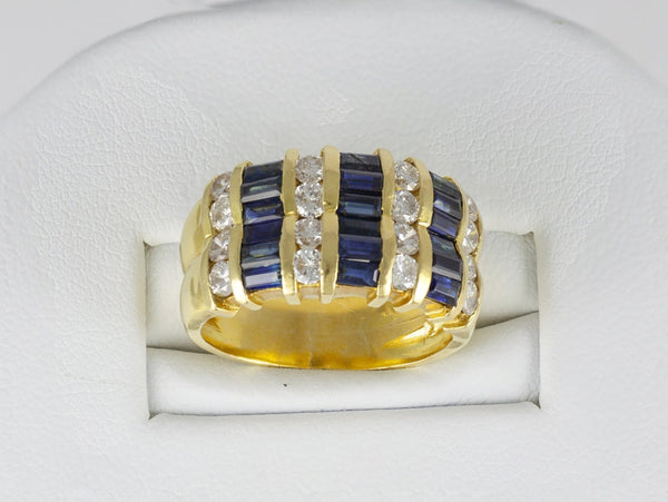 Anillo en oro amarillo 18k con brillantes y zafiros - Mayka Jewels