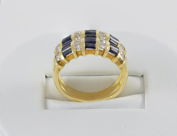 Anillo en oro amarillo 18k con brillantes y zafiros - Mayka Jewels