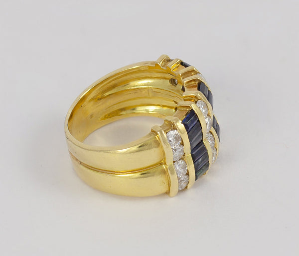 Anillo en oro amarillo 18k con brillantes y zafiros - Mayka Jewels