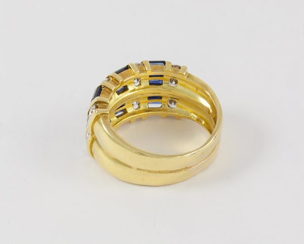 Anillo en oro amarillo 18k con brillantes y zafiros - Mayka Jewels