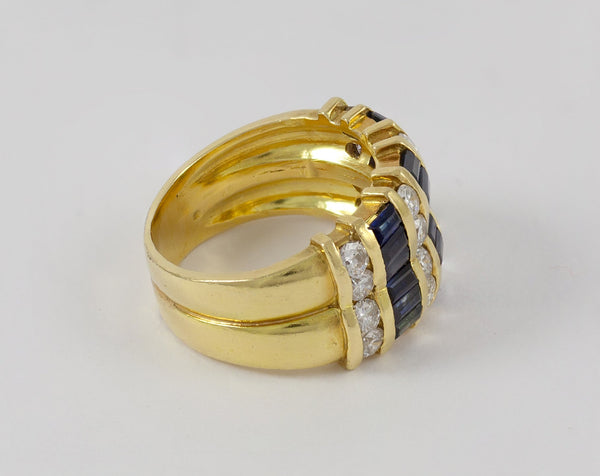 Anillo en oro amarillo 18k con brillantes y zafiros - Mayka Jewels