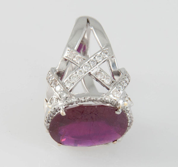 Anillo en oro blanco 18k con brillantes y rubí - Mayka Jewels