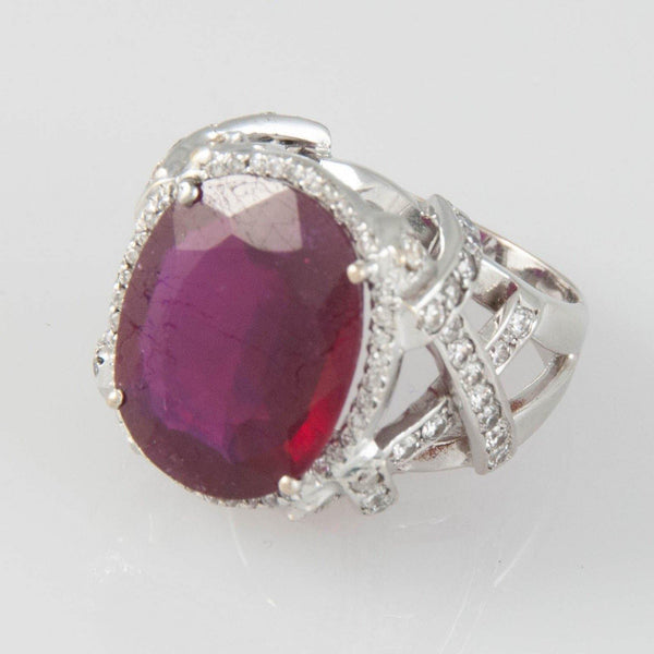Anillo en oro blanco 18k con brillantes y rubí - Mayka Jewels