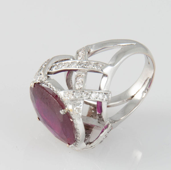 Anillo en oro blanco 18k con brillantes y rubí - Mayka Jewels