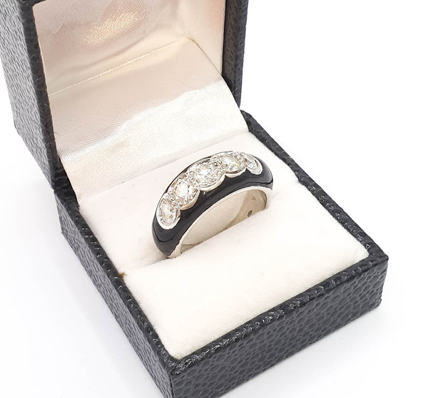 Anillo en oro blanco 18k con diamantes y ónix - Mayka Jewels