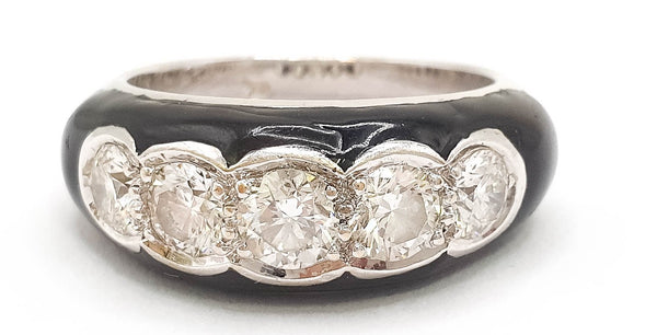 Anillo en oro blanco 18k con diamantes y ónix - Mayka Jewels