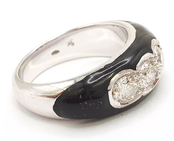 Anillo en oro blanco 18k con diamantes y ónix - Mayka Jewels