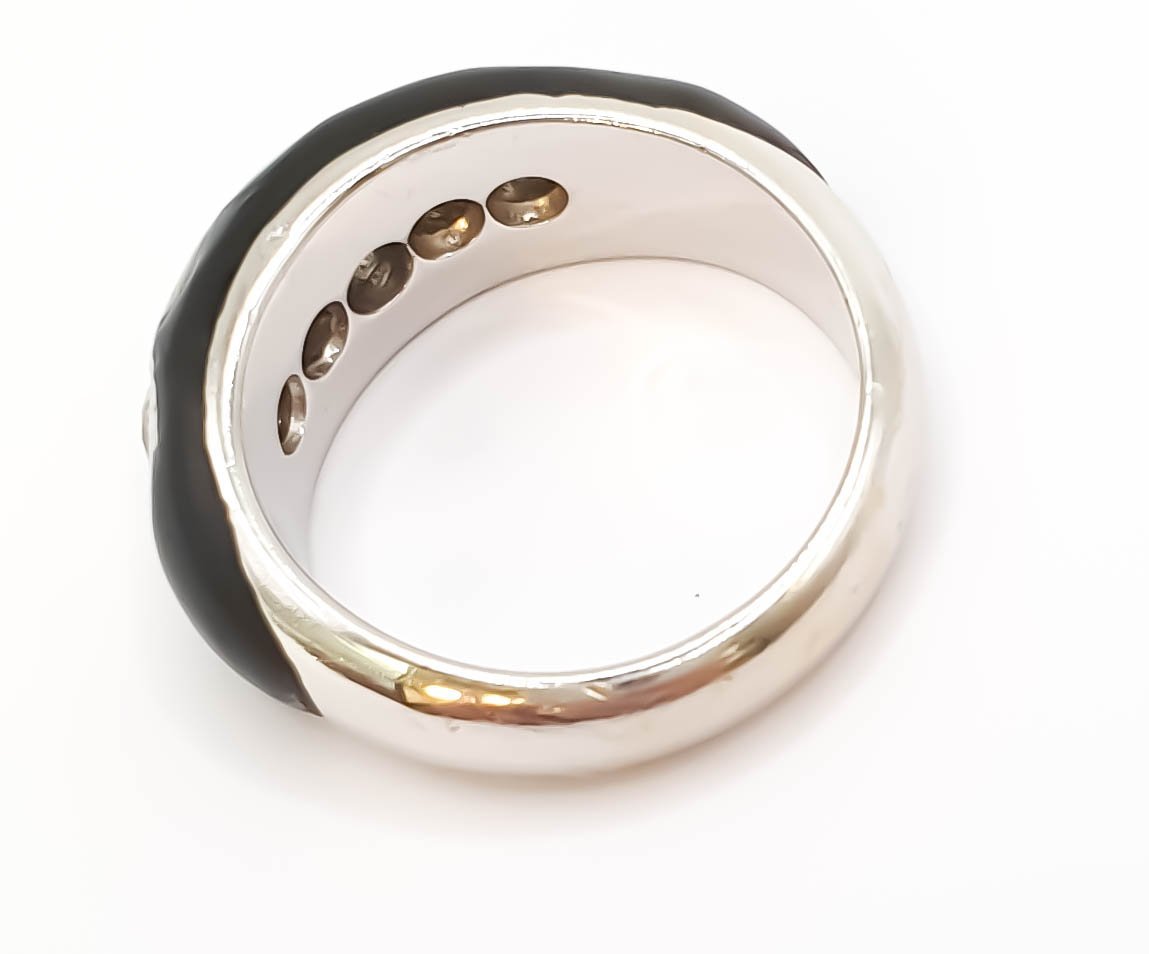 Anillo en oro blanco 18k con diamantes y ónix - Mayka Jewels