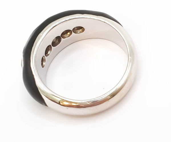 Anillo en oro blanco 18k con diamantes y ónix - Mayka Jewels