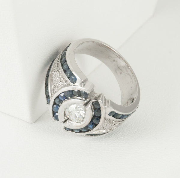 Anillo en oro blanco 18k con zafiros y brillante 1.68 ct - Mayka Jewels