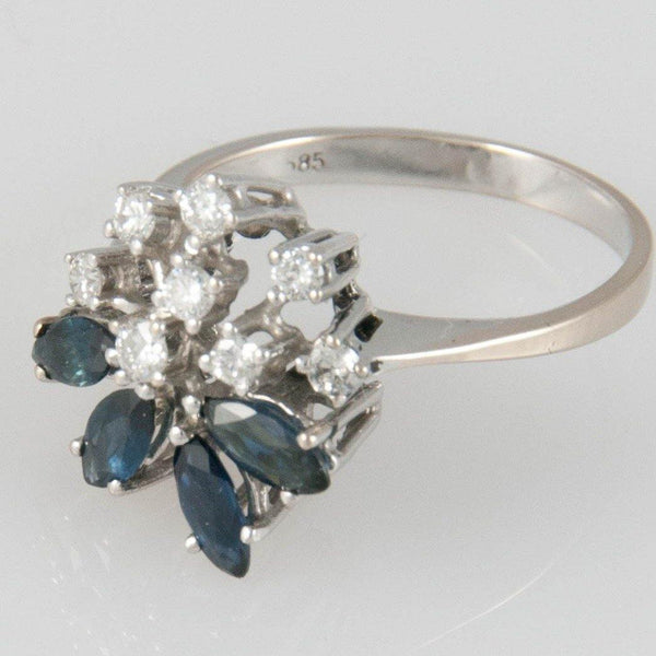 Anillo en oro blanco de 14k con zafiros y brillantes - Mayka Jewels