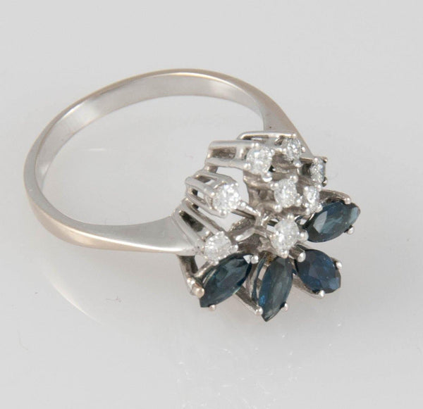 Anillo en oro blanco de 14k con zafiros y brillantes - Mayka Jewels